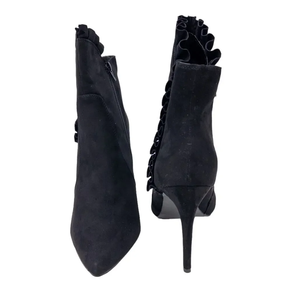 JustFab Black Latrice Lace Stiletto Heeled Ankle Boots Women's 11 Wide